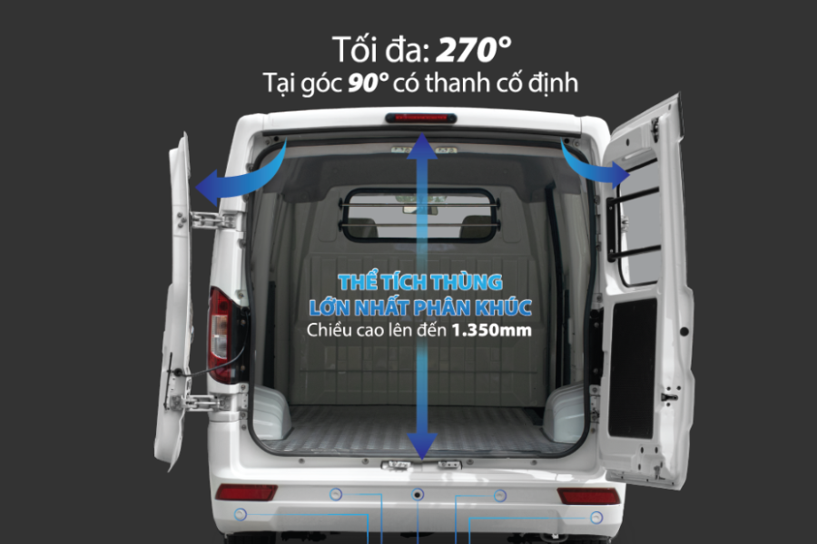 Góc mở cửa sau tối đa 270 độ